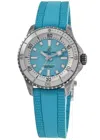 Breitling Superocean Automatic 36 Turquoise Dial Rubber Strap Women's Watch A17377211c1s1 In Blue