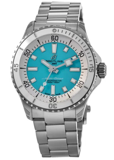 Breitling Superocean Automatic 36 Turquoise Dial Steel Women's Watch A17377211c1a1 In Silver