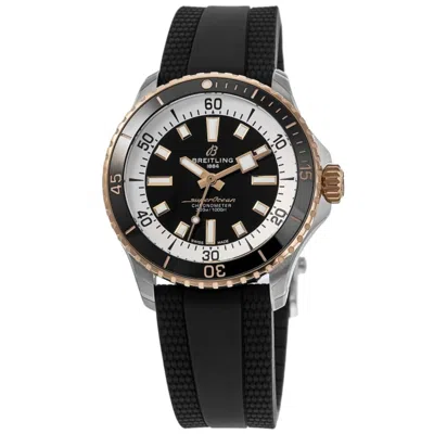 Breitling Superocean Automatic 42 Black Dial 18k Rose Gold Bezel Rubber Strap Men's Watch U17375211b1s1