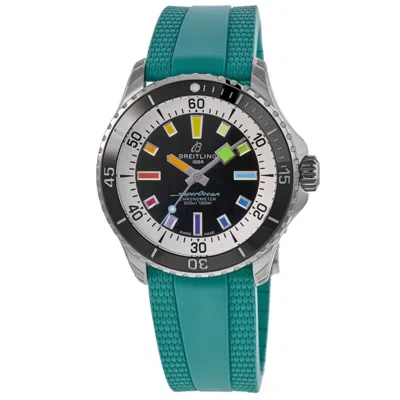 Breitling Superocean Automatic 42 Black Dial Rubber Strap Men's Watch A17375211b2s2 In Green