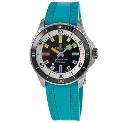 Breitling Superocean Automatic 42 Black Dial Turquoise Rubber Strap Men's Watch A17375211b2s1