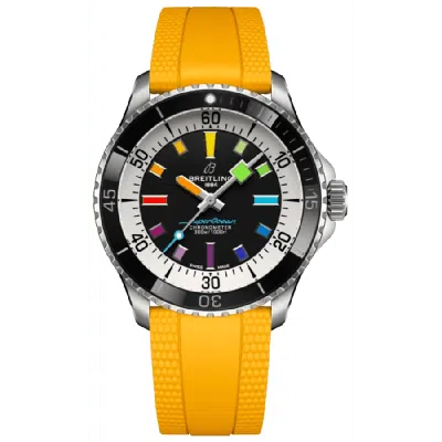Breitling Superocean Automatic 42 Black Dial Yellow Rubber Strap Men's Watch A17375211b2s4