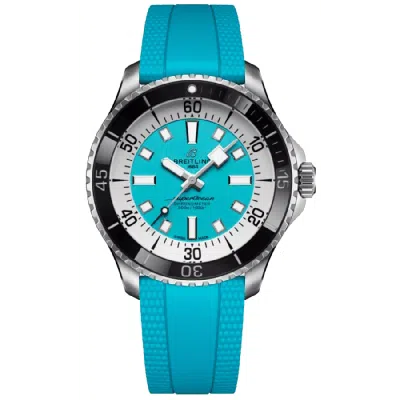 Breitling Superocean Automatic 44 Turquoise Dial Rubber Band Men's Watch A17376211l2s2 In Silver