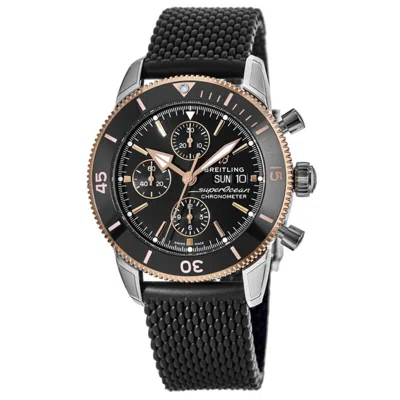 Breitling Superocean Heritage Chronograph 44 Automatic Black Dial 18k Rose Gold Bezel Rubber Strap Men's Watch