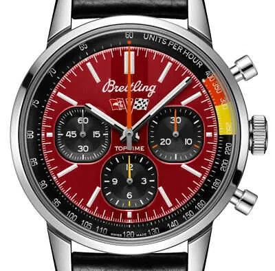 Pre-owned Breitling Top Time B01 Chevrolet Corvette Red Dial Leather Strap 41