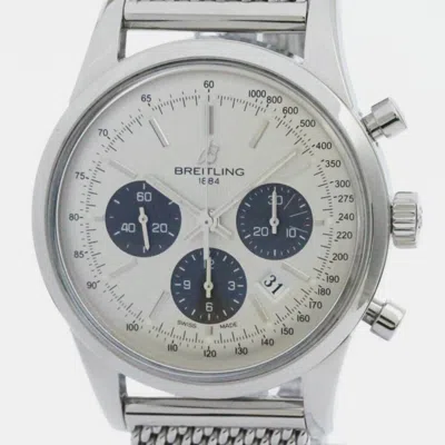 Pre-owned Breitling Transocean Chronograph Steel Automatic Watch Ab0152 In White