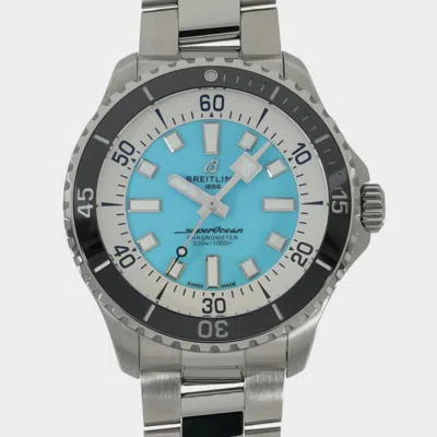 Pre-owned Breitling Turquoise Stainless Steel Superocean A17376211l2a1 Automatic Men's Wristwatch 44 Mm In White