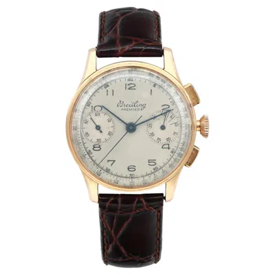 Pre-owned Breitling Vintage  Premier 32mm 789 18k Rose Gold Hand Wind Vintage Mens Watch In Red