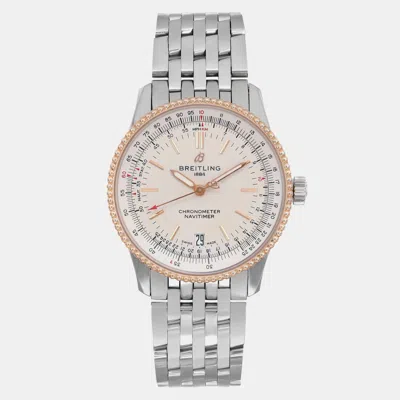 Pre-owned Breitling White 18k Gold Stainless Steel Navitimer U17325211g1a1 Automatic Men's Wristwatch 38mm In Cream