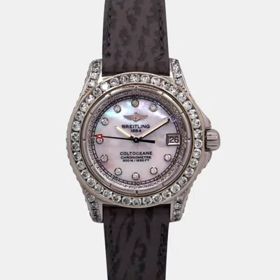 Pre-owned Breitling White Mop Diamond Stainless Steel Colt A77380 Quartz Women's Wristwatch 33 Mm