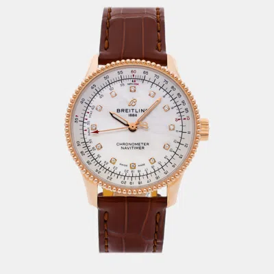 Pre-owned Breitling White Shell 18k Rose Gold Navitimer Automatic Women's Wristwatch 35 Mm