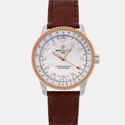 Pre-owned Breitling White Shell 18k Rose Gold Navitimer U17395211a1p1 Automatic Women's Wristwatch 35 Mm