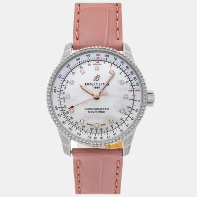 Pre-owned Breitling White Shell Stainless Steel Navitimer A17395211a1p3 Automatic Women's Wristwatch 35 Mm