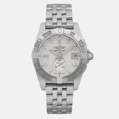 Pre-owned Breitling White Stainless Steel Galactic A37330 Automatic Men's Wristwatch 36 Mm In Silver