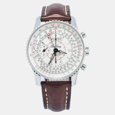 Pre-owned Breitling White Stainless Steel Montbrillant A21330 Automatic Men's Wristwatch 43mm