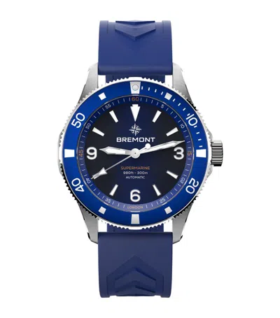 Bremont Stainless Steel And Rubber 300m Supermarine Watch 40mm In Blue