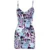 Brenda Agradi Women's Blue / Pink / Purple Ibiza Style Blue Purple Printed Bodycon Party Minidress - Yves Uro Trib In Blue/pink/purple