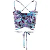 Brenda Agradi Women's Blue / Pink / Purple Ibiza Style Blue Purple Printed Cross Top - Yves Uro Tribute In Blue/pink/purple