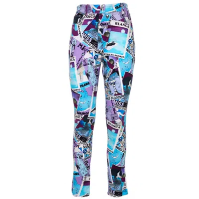 Brenda Agradi Blue / Pink / Purple Ibiza Style Blue Purple Printed Women Trousers - Yves Uro Tribute In Blue/pink/purple
