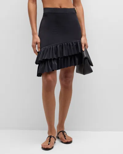 Brendratti Gia Ruffle Tier Mini Skirt Coverup In Venezia Black