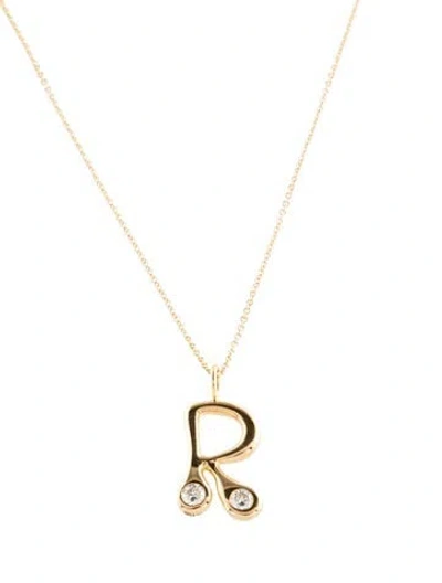 Pre-owned Brent Neale 18k Diamond "r" Pendant Necklace, 18" In Multi