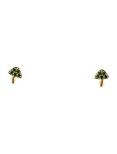 Pre-owned Brent Neale 18k Emerald Micro Mushroom Stud Earrings In Multi