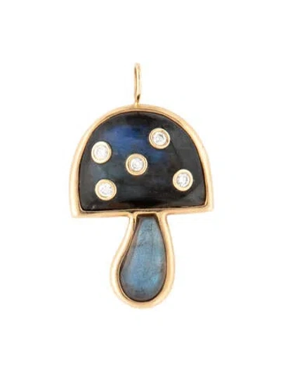 Pre-owned Brent Neale 18k Labradorite & Diamond Small Magic Mushroom Pendant, 1.25" In Multi