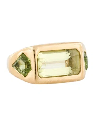 Pre-owned Brent Neale 18k Quartz & Peridot Signature Ring In Multi
