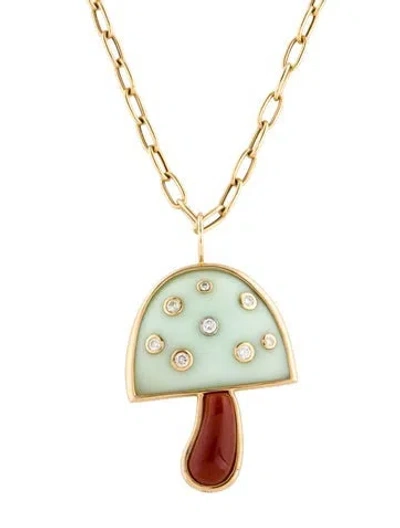 Pre-owned Brent Neale Diamond, Opal & Carnelian Magic Mushroom Necklace, 18" In Multicolor