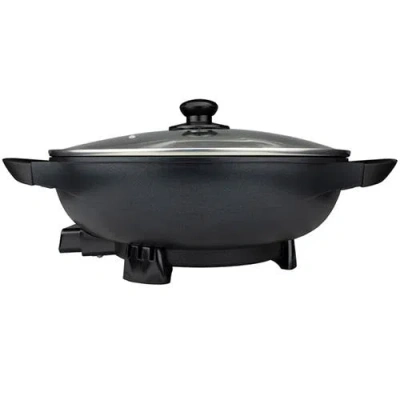 Brentwood 13" Flat Bottom Electric Wok Skillet W/ Glass Lid Black