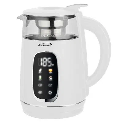 Brentwood 1.7l 1100w Bpa Free 360 Cordless Digital Glass Electric Kettle In White With Tea Infuser