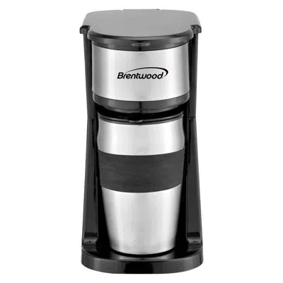 Brentwood 700-watt Portable Single-serve Coffee Maker With 14-oz. Travel Mug In Black