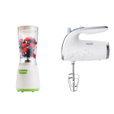 Brentwood Appliances 14-ounce Electric Personal Blender With Lightweight 5-speed Electric Hand Mixer In White;green