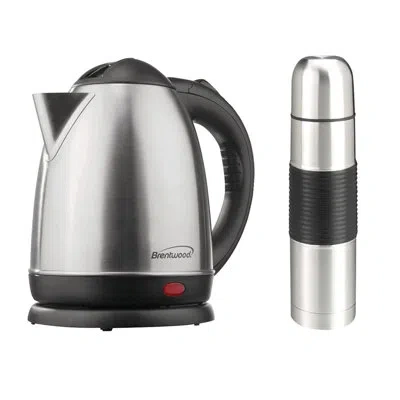 Brentwood Appliances 1.5-liter Stainless Steel Cordless Electric Kettle With 16-ounce Vacuum-insulated Stainless Steel Co In Silver