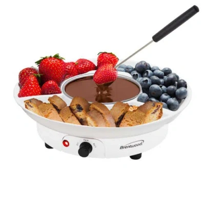 Brentwood Electric Fondue Pot Set 3 Section Tray+4 Dipping Forks In White