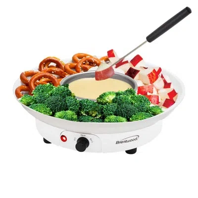 Brentwood Electric Fondue Pot Set With 3 Section Tray And 4 Dipping Forks In White
