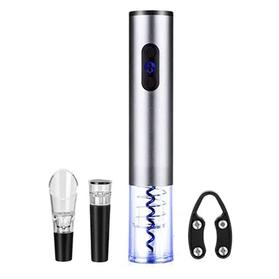 Brentwood Electric Wine Bottle Opener With Foil Cutter, Vacuum Stopper, And Aerator Pourer In Silver