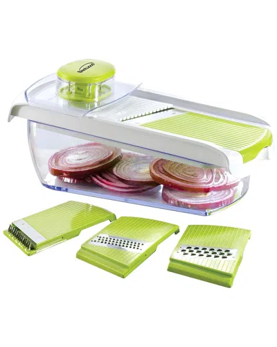 Brentwood Mandollin Slicer With 5 Cup Storage Container And 4 Interchangeable Stainless Steel Blades In Green