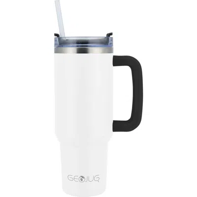 Brentwood Insulated Stainless Steel Tumbler Cup With Handle, Lid, And Straw, In White
