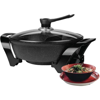 Brentwood Sk-72bk Electric Non-stick 6-quart Shabu Pot With Divider, Black