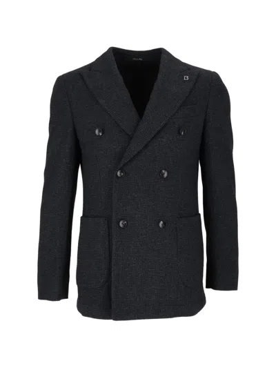 Brera Double-breasted Textured Blazer In Gray