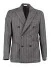 Breras Double-breasted Tailored Jacket In Textured Virgin Wool In Gray