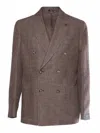 Breras Double-breasted Textured Jacket With Classic Lapel In Brown