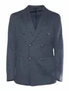 Breras Double-breasted Textured Jacket With Tailored Fit In Blue