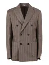 Breras Double-breasted Virgin Wool Blazer With Herringbone Pattern In Brown