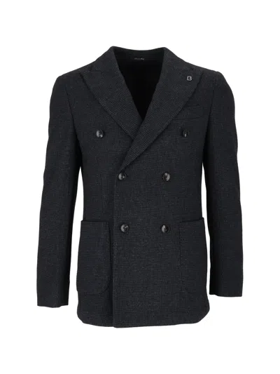 Breras Giacca Uomo Double-breasted Textured Blazer In Black