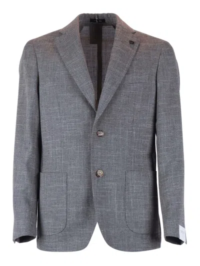 Breras Grey Textured Two Button Blazer In Gray