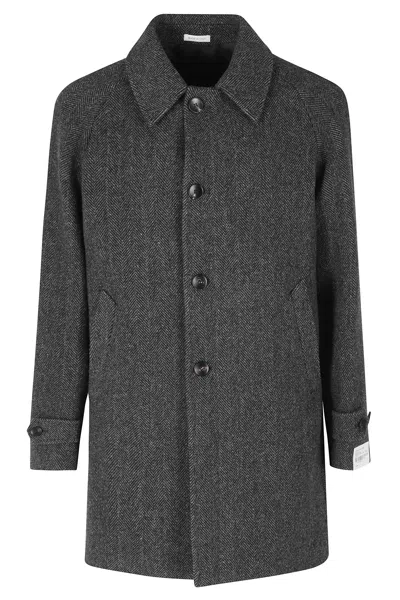 Breras Milano Anthracite Spiked-weave Virgin Wool Raglan Coat In Grey