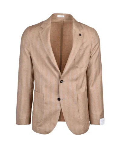 Breras Milano Beige Rounded Virgin Wool Blazer In Multi