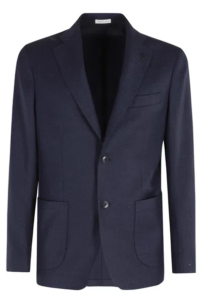 Breras Milano Blue Diagonal Wool-linen-silk Single-breasted Jacket In Black
